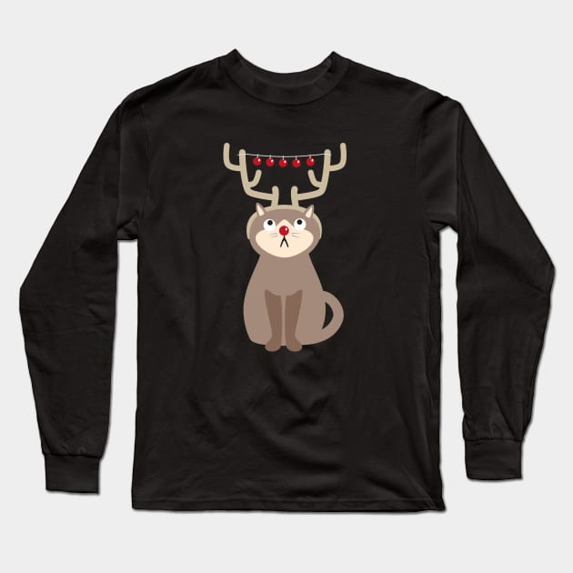 Antler Cat with Shiny Christmas Balls Long Sleeve T-Shirt by propellerhead